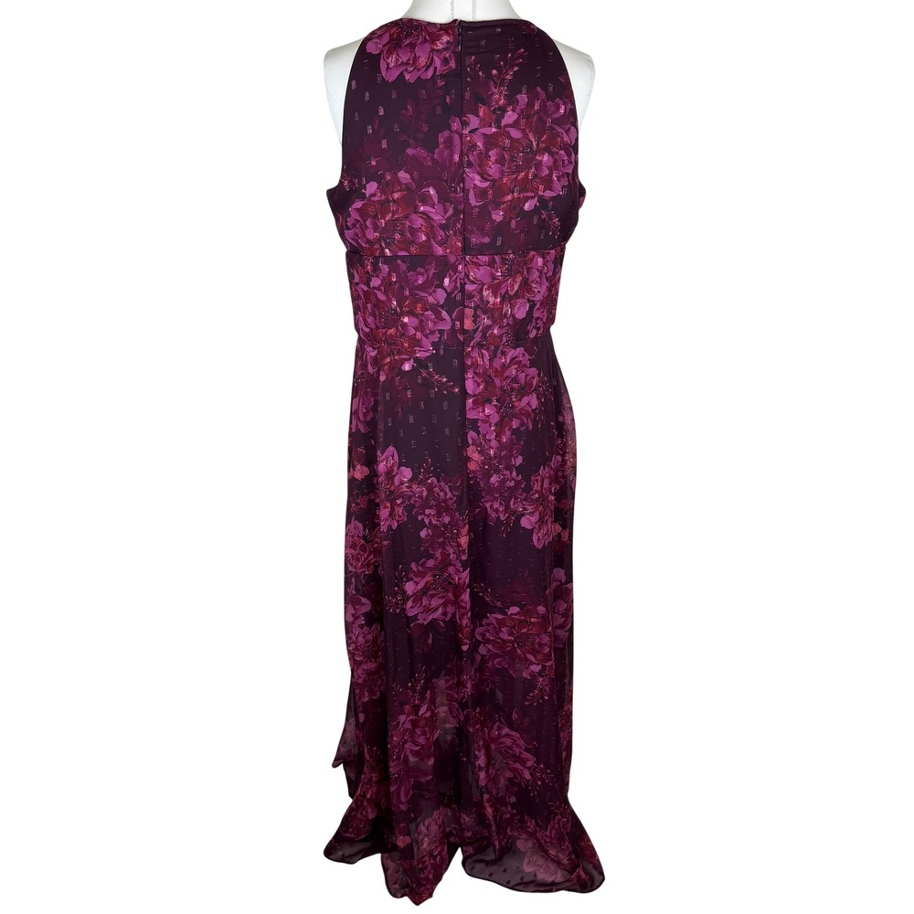 NWD R&M Richards Plum Rose Floral Halter Keyhole Chiffon Gown Maxi Dress Size 16 - Picture 6 of 16
